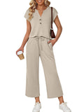 Notched Short Sleeve Top Pants Set