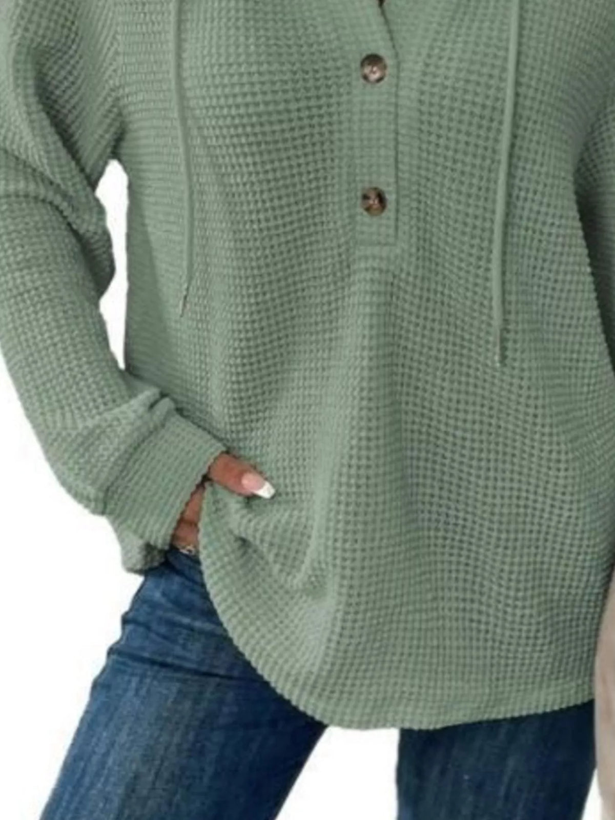 Full Size Button Detail Waffle Knit Hoodie Plus (24)