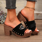 Buckle Trim Block Heel Sandals (5)
