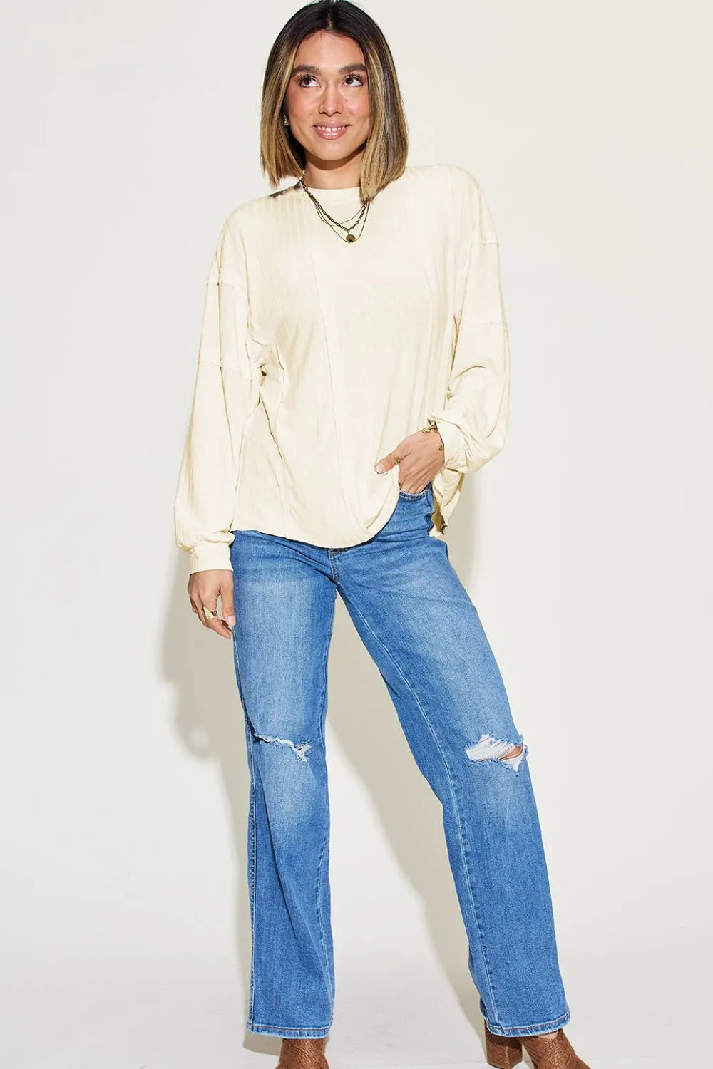 Full Size Ribbed Round Neck Long Sleeve T-shirt (33)