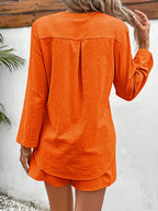 Notched Long Sleeve Top Shorts Set (11)