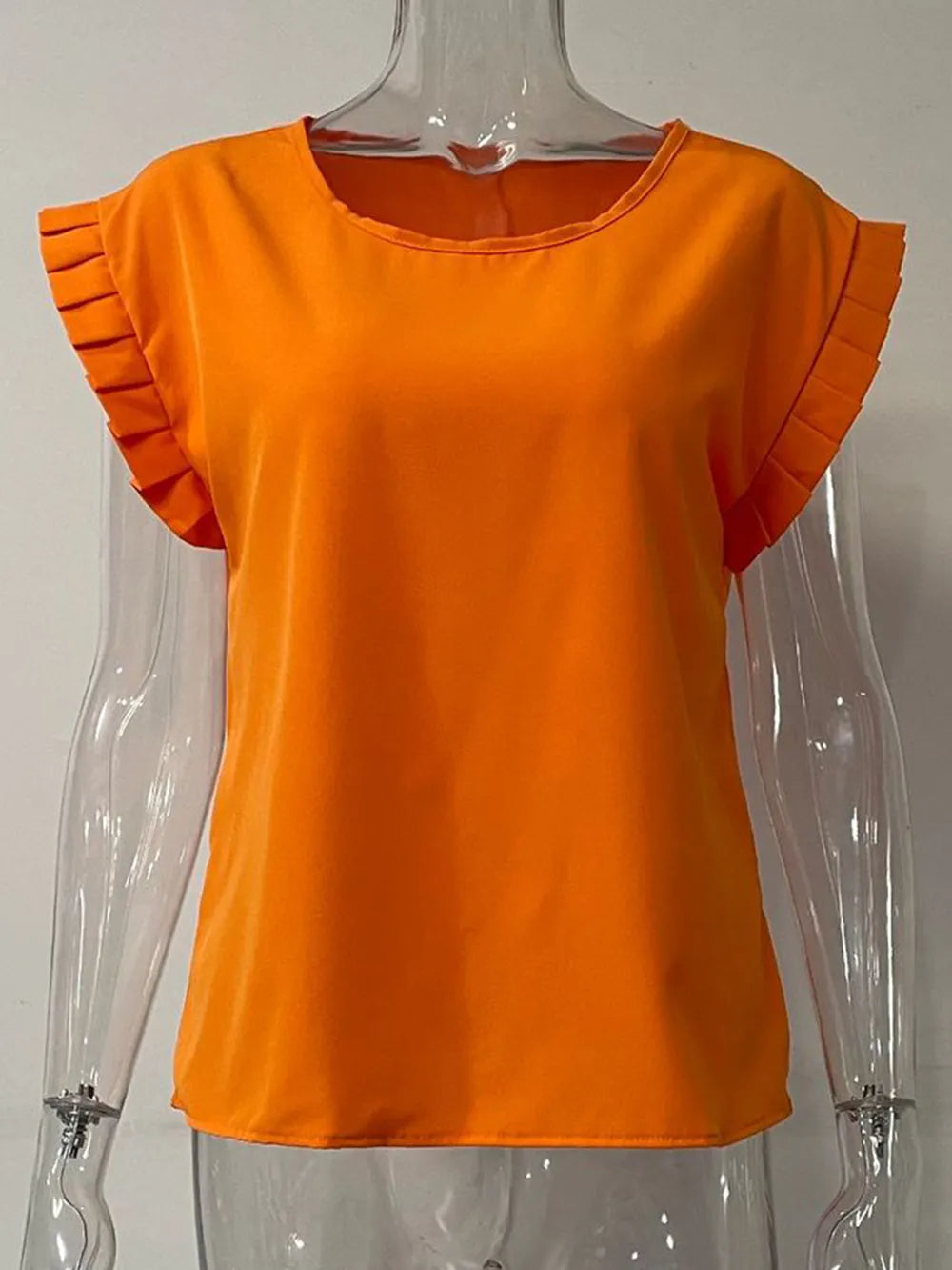 Ruffled Round Neck Cap Sleeve Blouse (2)