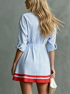 Striped Button-down Shirt Dress Contrast Hem (7)