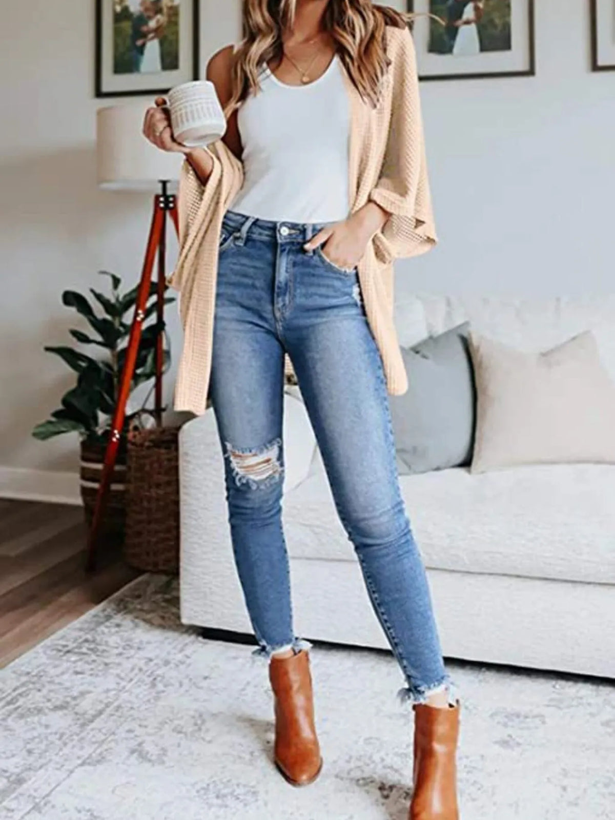Full Size Open Front Waffle Knit Cardigan Plus (7)