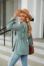 Round Neck Ruffled Peplum Blouse (9)