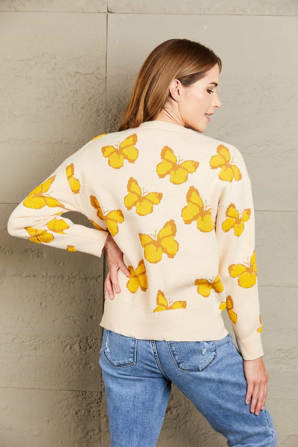 Butterfly Dropped Shoulder Crewneck Sweater (2)