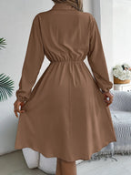 Collared Neck Long Sleeve Dress Pockets (20)