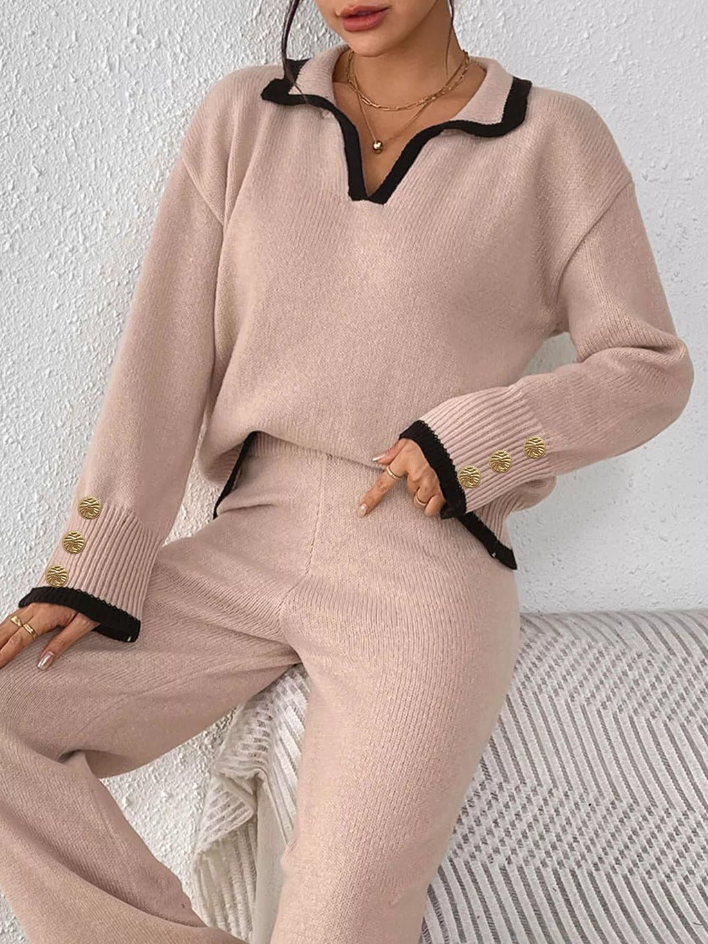 Contrast Trim Polo Collar Sweater (4)