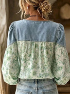 Full Size Denim Patchwork Floral Top Plus (4)