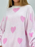 Heart Round Neck Oversized Knit Sweater (2)