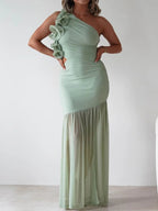 One-shoulder Ruffle Trim Maxi Dress (7)