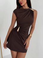 Ruched Asymmetrical Sleeveless Mini Dress (6)