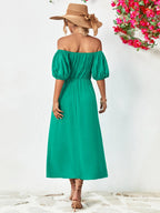 Off-shoulder Puff Sleeve Smocked Maxi Dress (6)
