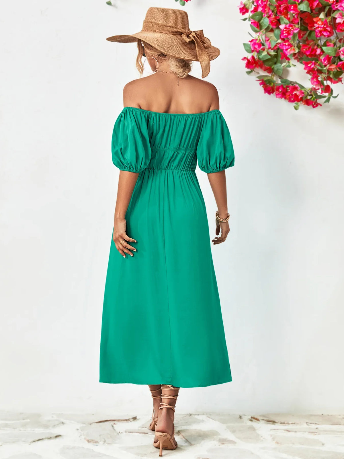 Off-shoulder Puff Sleeve Smocked Maxi Dress (6)