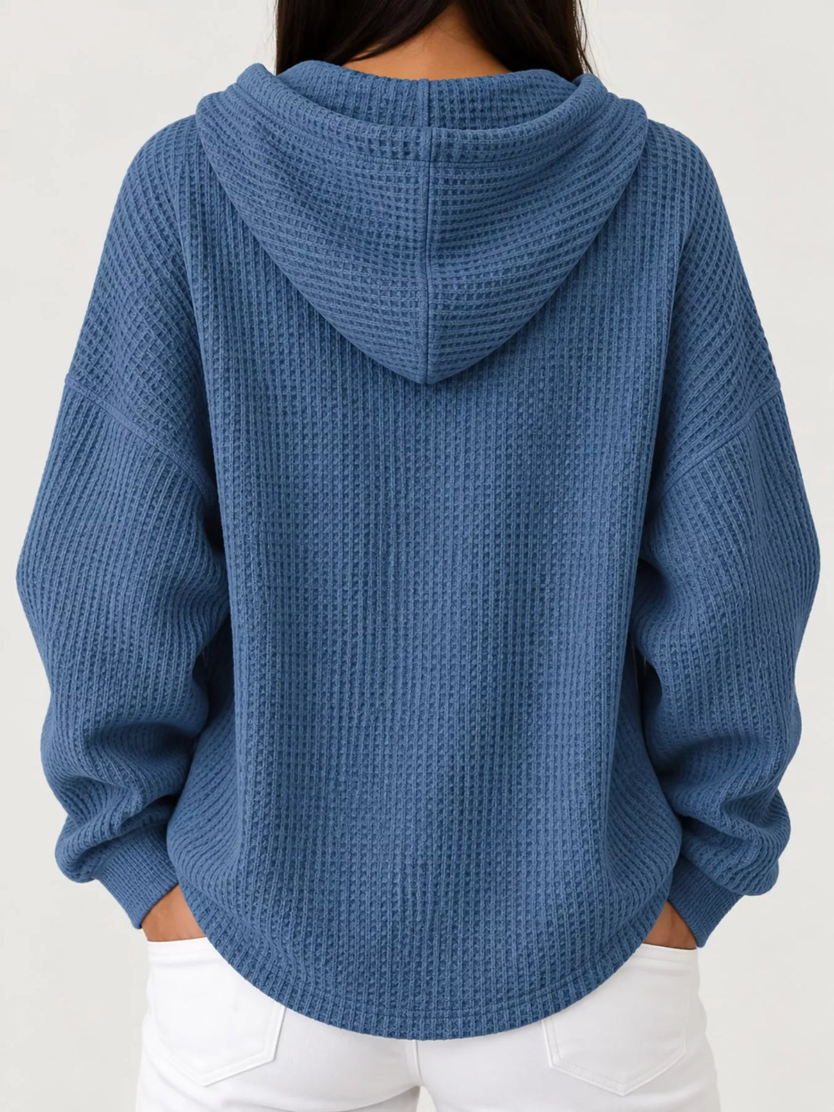 Full Size Waffle Knit Button Detail Hoodie Plus (47)
