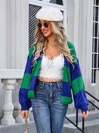 Striped Open Front Dropped Shoulder Cardigan (8)