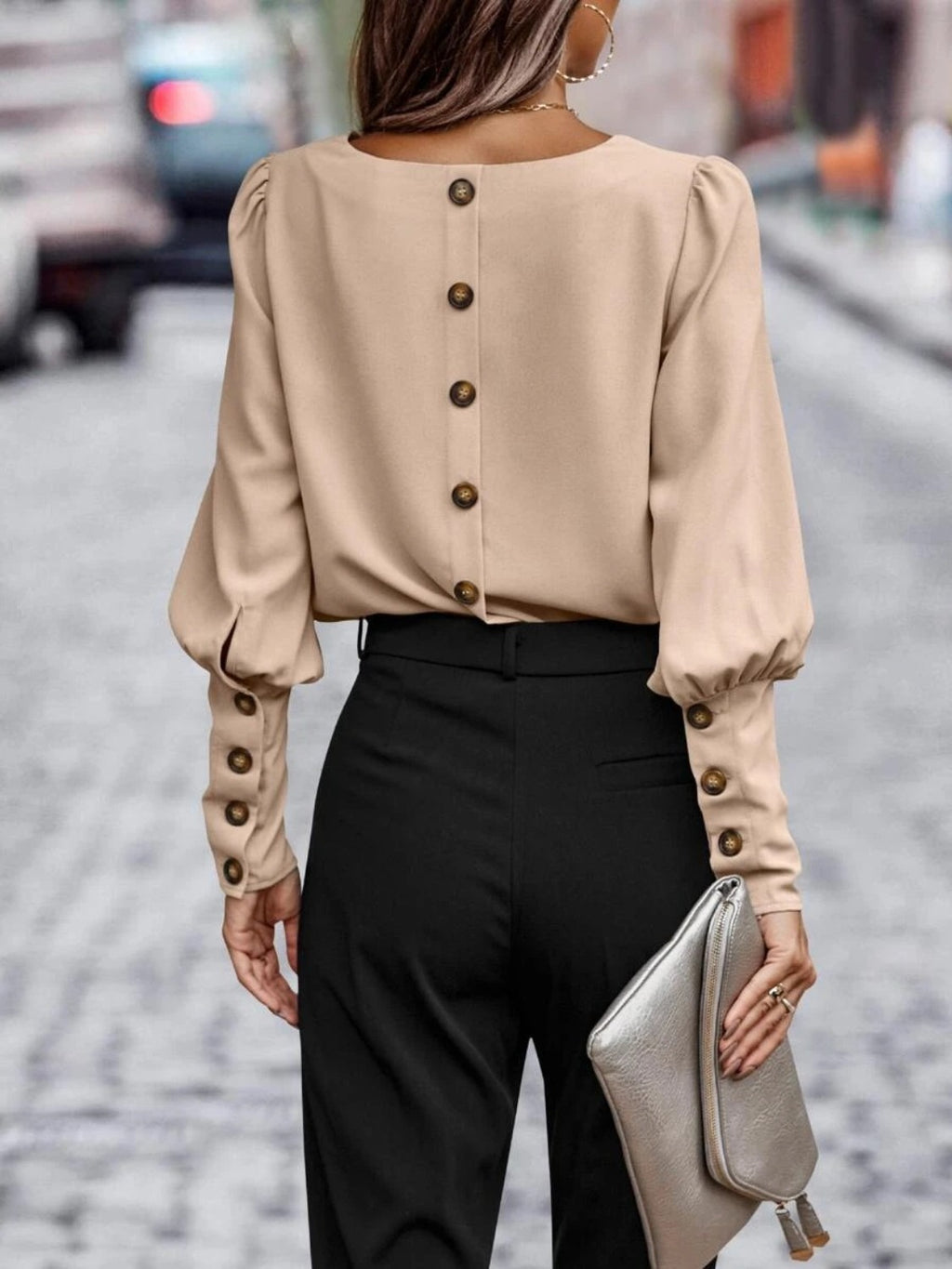 Round Neck Lantern Sleeve Blouse (16)