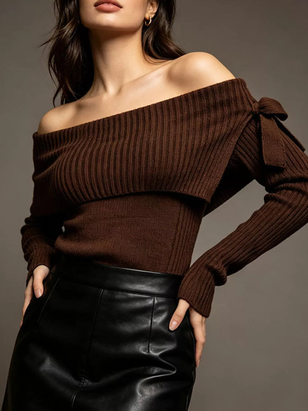 Off-shoulder Ribbed Knit Top (2)