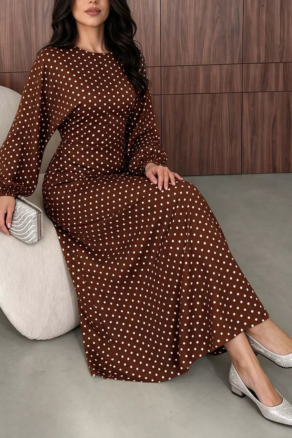 Polka Dot Long Sleeve Maxi Dress (14)