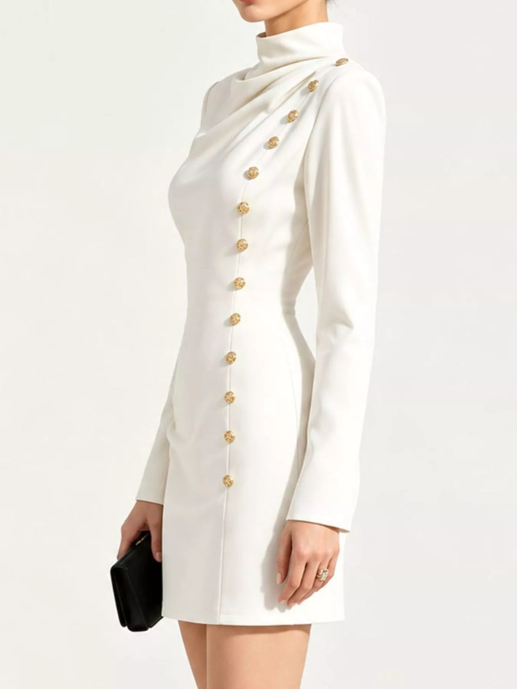 Full Size Decorative Button Mock Neck Mini Dress Plus (3)