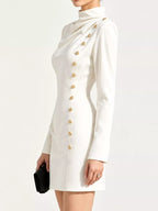 Full Size Decorative Button Mock Neck Mini Dress Plus (3)