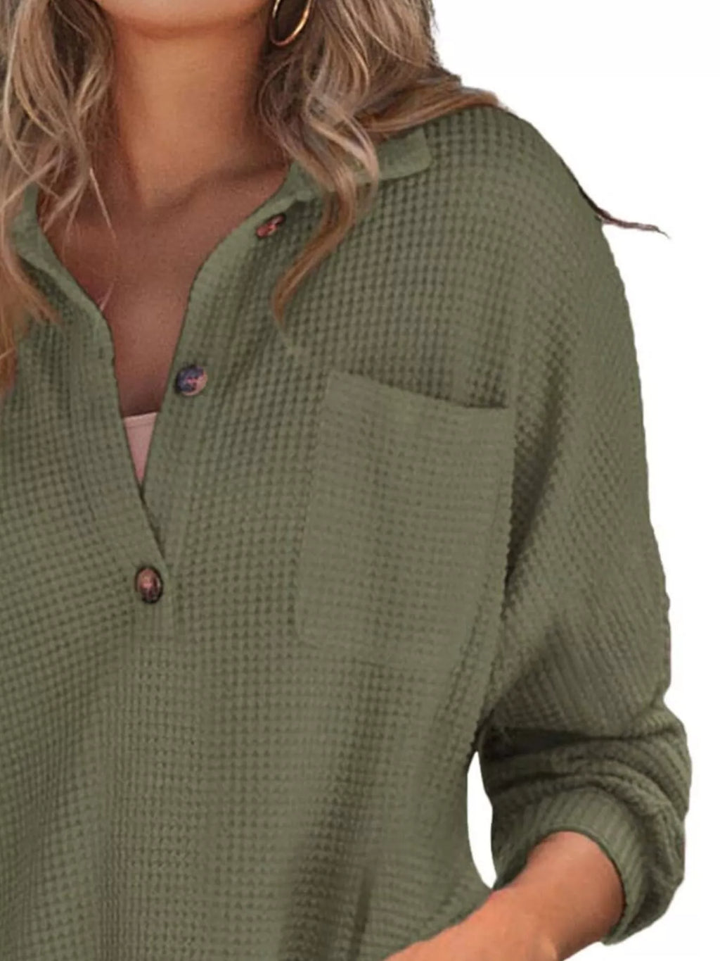 Casual Waffle Knit Button Detail Blouse (12)