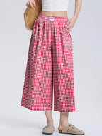 Gingham Wide-leg Cropped Pants