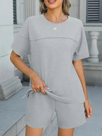Round Neck Short Sleeve Top Shorts Set (7)
