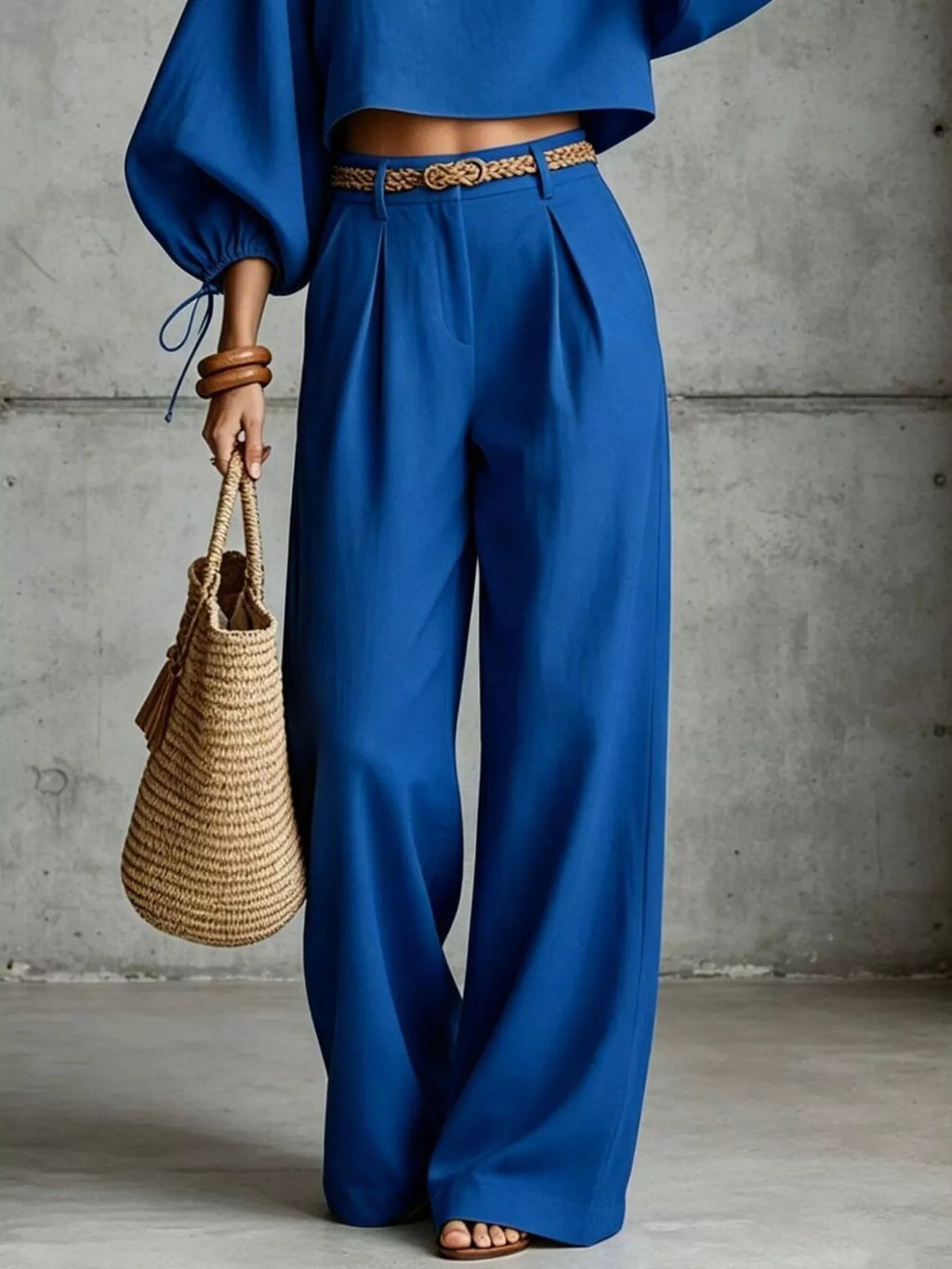 Balloon Sleeve Crop Top Wide-leg Pants Set (9)