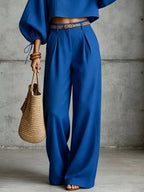Balloon Sleeve Crop Top Wide-leg Pants Set (9)