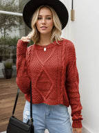 Cable-knit Round Neck Dropped Shoulder Sweater (5)