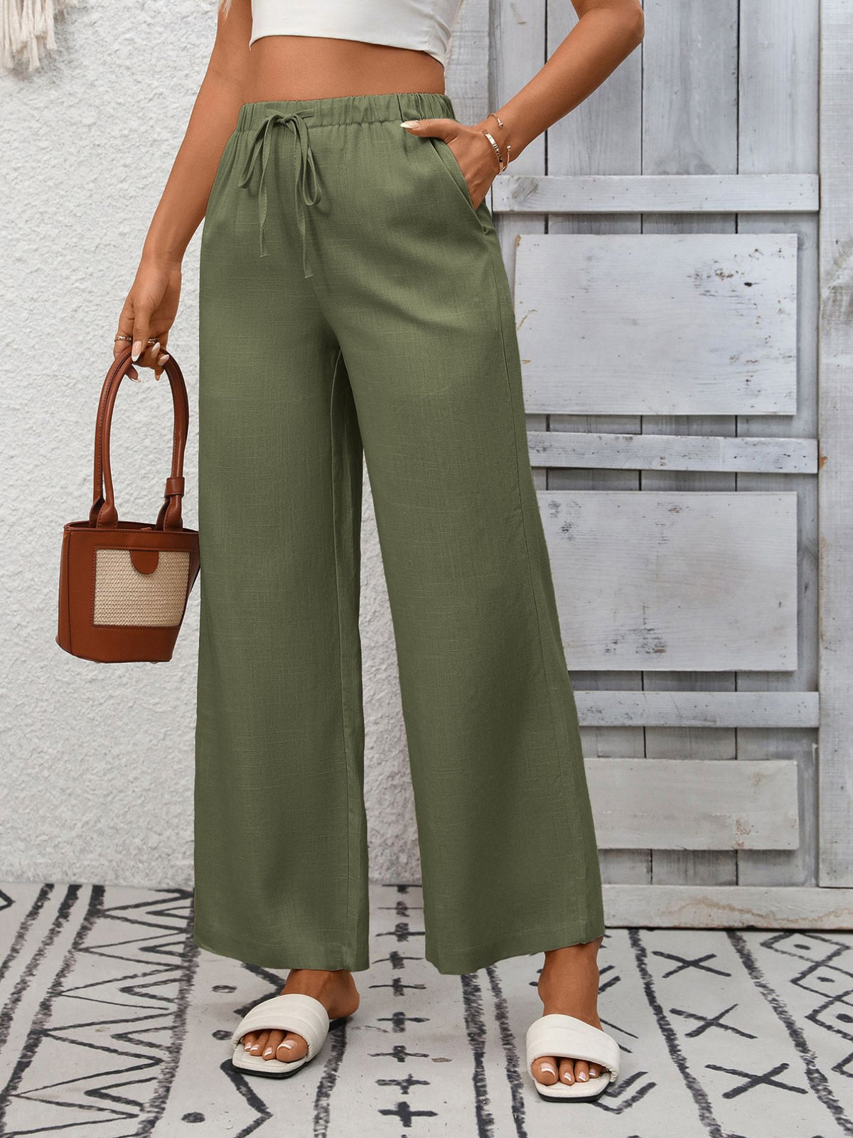 Drawstring High Waist Wide Leg Pants (9)