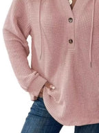 Full Size Button Detail Waffle Knit Hoodie Plus (9)