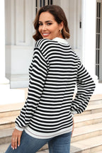 Striped Round Neck Dropped Shoulder Sweater (7)