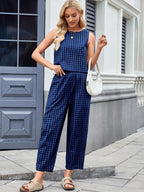 Plaid Sleeveless Top Pants Set (4)