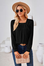 Square Neck Ruched Long Sleeve Blouse (14)