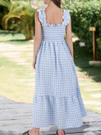 Ruffled Sleeveless Gingham Midi Dress (7)