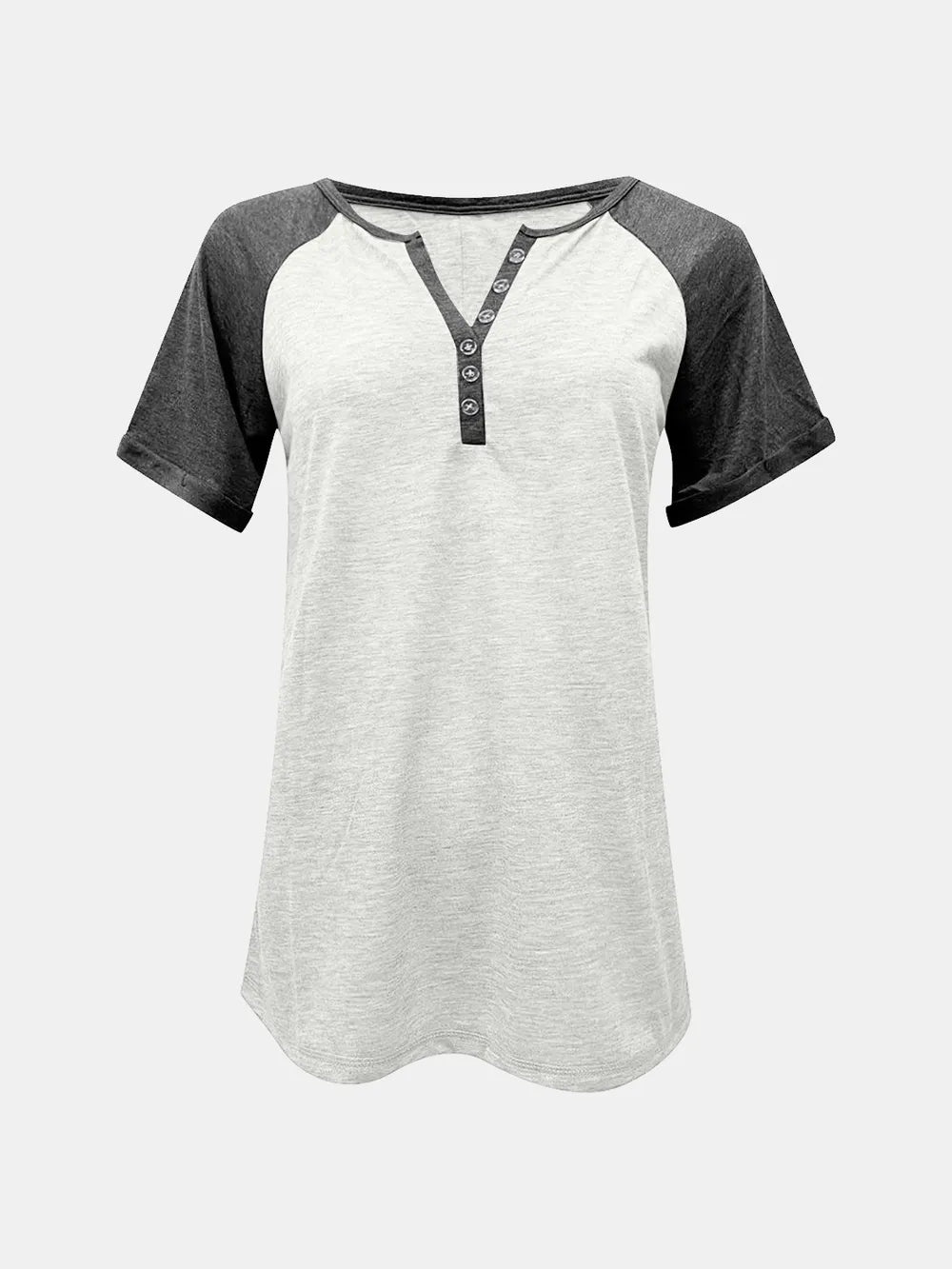 Contrast Notched Short Sleeve T-shirt (6)