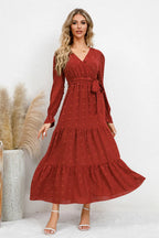 Swiss Dot Tied Surplice Flounce Sleeve Dress (9)