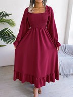 Smocked Square Neck Flounce Sleeve Dress (8)