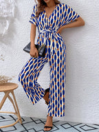 Printed Surplice Tie Waist Short Sleeve Jumpsuit (13)