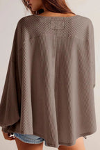 Waffle-knit V-neck Long Sleeve Top (12)