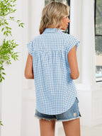 Plaid Button Up Cap Sleeve Shirt (14)