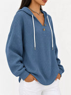 Full Size Waffle Knit Button Detail Hoodie Plus (46)