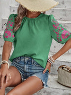 Embroidered Puff Sleeve Blouse (14)