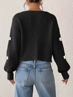 Floral V-neck Button-down Cropped Cardigan (4)