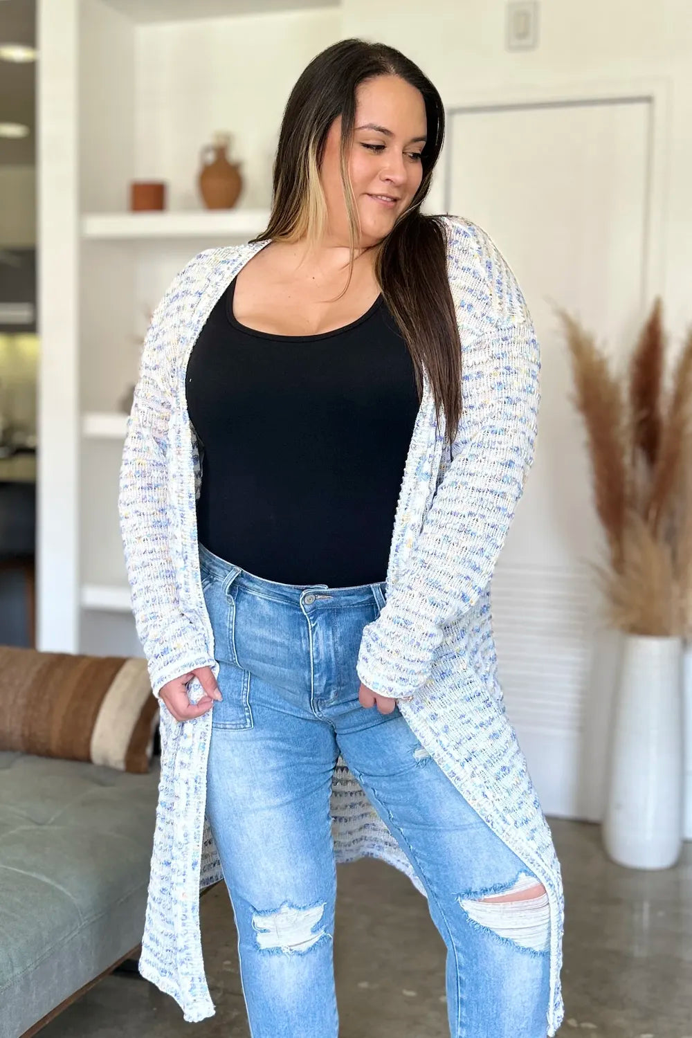 Full Size Open Front Longline Cardigan (7)
