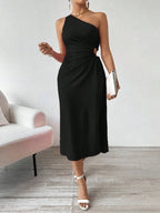 Side Slit Cutout Single Shoulder Dress (16)
