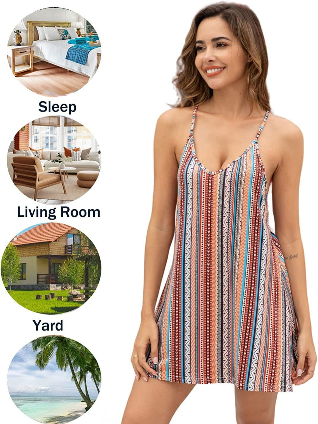 Striped Print Slip Dress photo 2