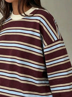 Full Size Casual Long-sleeve Striped Crew Neck T-shirt Plus (16)